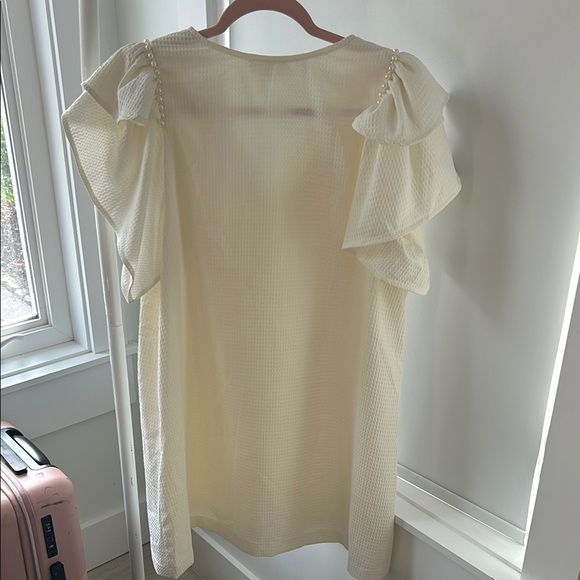 Entro V-Neck dress puffy ruffle pearl sleeves size L - Picture 6 of 7